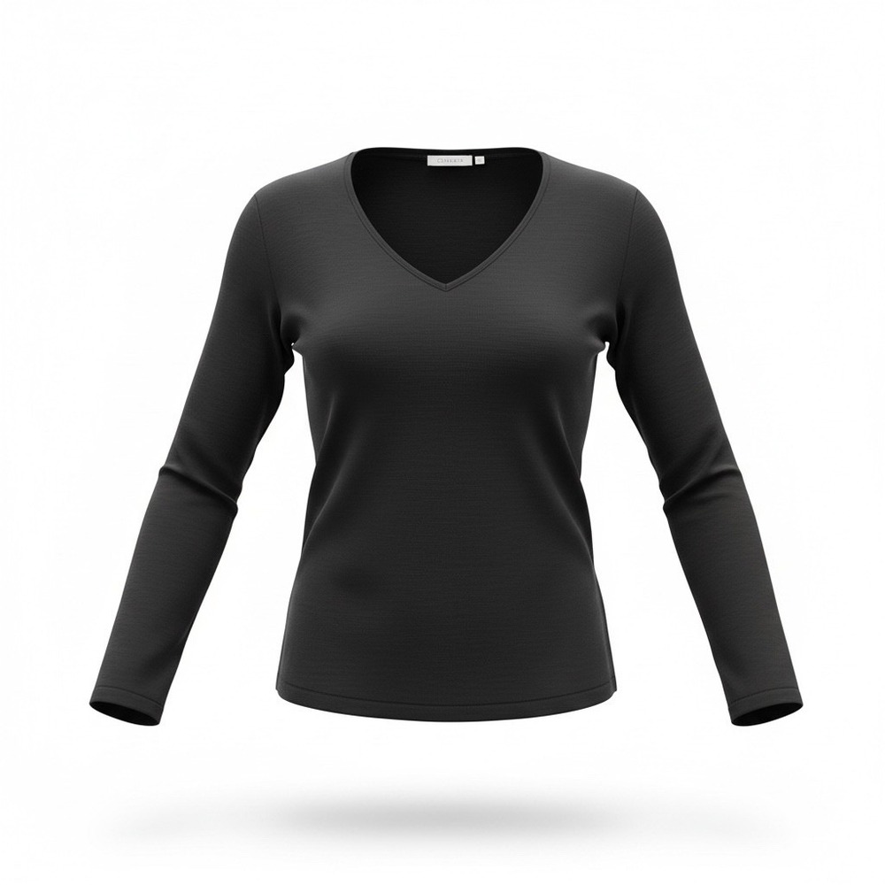 Chicos Travelers Black V-Neck Long Sleeve Ribbed Top Size 1 Womens Made in USA